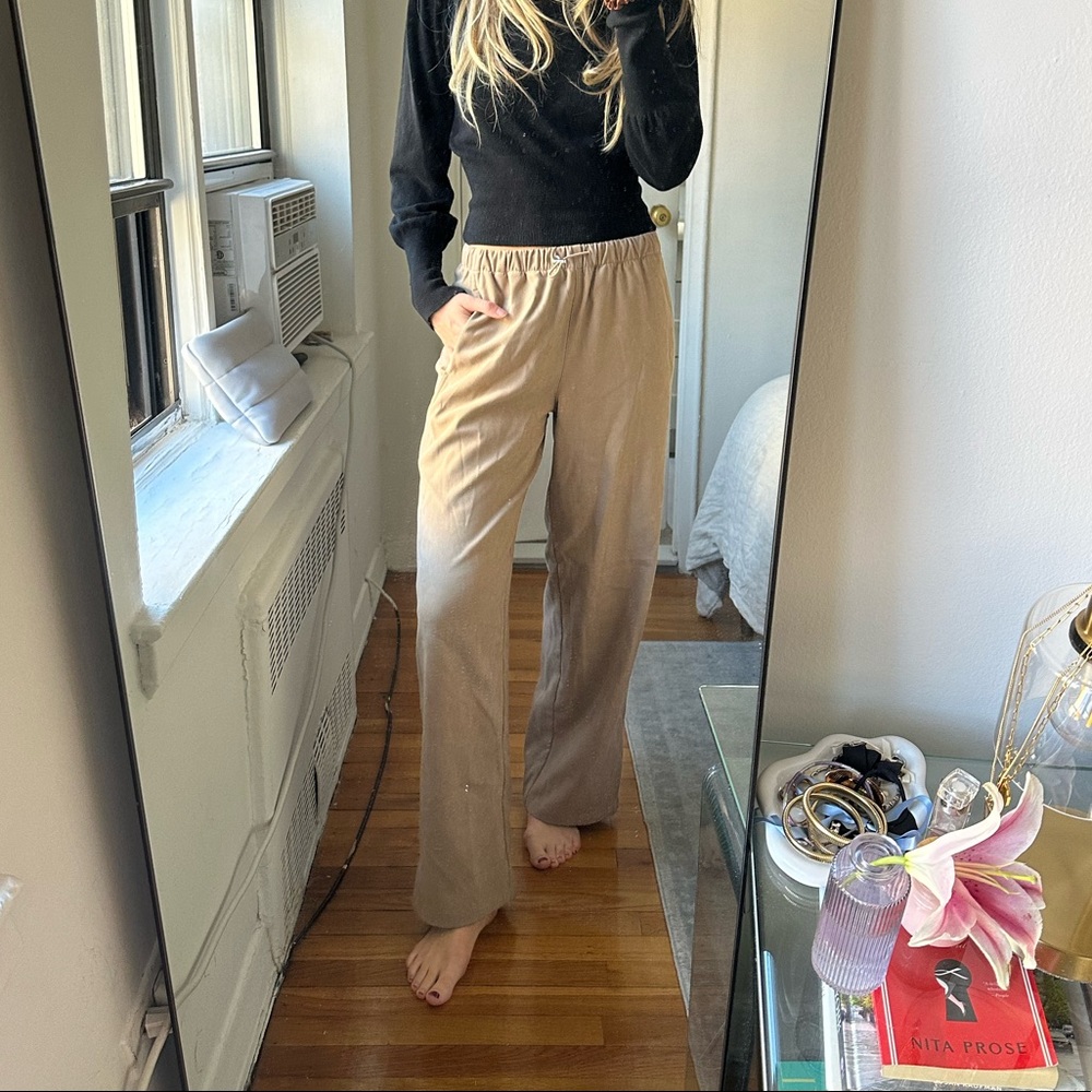 Faux suede drawstring trousers